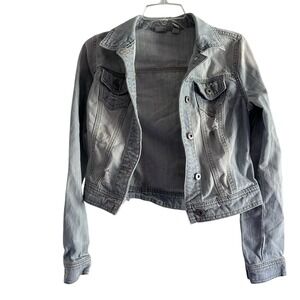Women's Mudd Denim Jacket Cropped Distressed Size Medium